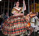 1856 ball dress, Roman Stripe silk blend, flounced skirt