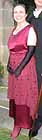 1919 evening dress, garnet silk satin and embroidered silk chiffon, worn by Dawn