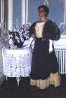 1896 ball dress, purple bangaline, yellow damask and purple velvet, worn by Idy