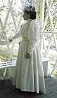 1895 day ensemble, cotton calico print and muslin, worn by Katy, 2001