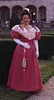 1893 pink silk taffeta ballgown, with white silk chiffon trim, worn by Victoria